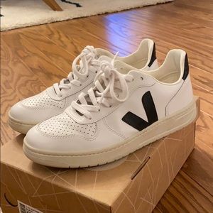 Veja White and Black Leather Sneakers